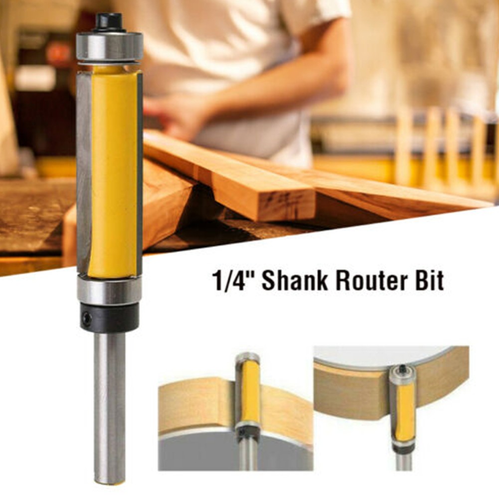 1Pc 1/4" Shank Template/Trim Router Bit, With 2" Long Routing Cutters. Features: Top & Bottom Ball Bearings Woodworking Tool