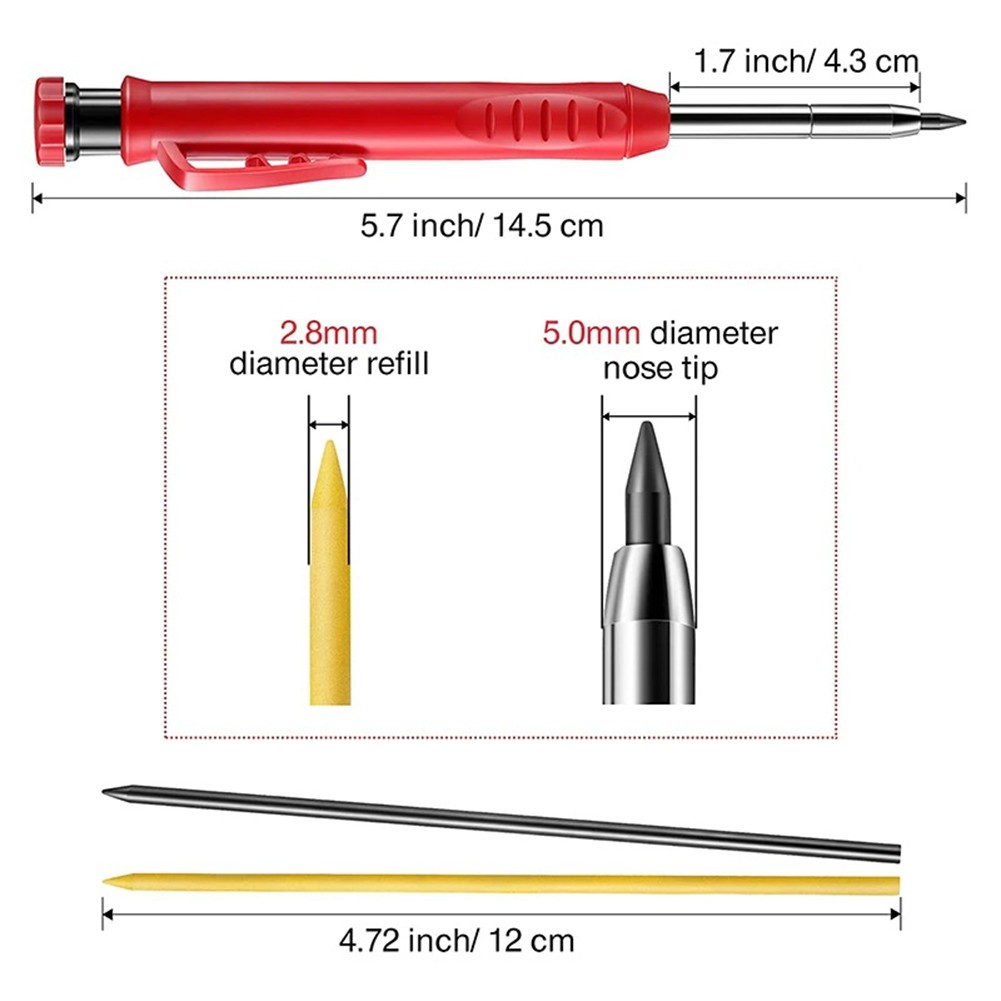 الصلبة نجار مجموعة أقلام رصاص مع 6 خيوط الملء ، المدمج في مبراة ، ثقب عميق الميكانيكية قلم رصاص ماركر أداة وسم