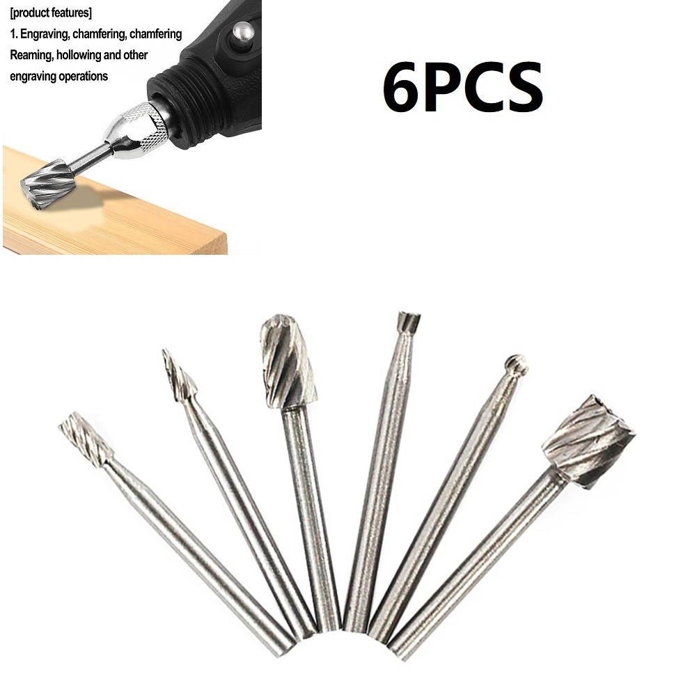 6pcs HSS Rotary Tool Multi Burr Router Router Bit Mill Cutter Attachment Drill Bits For Metal Milling Rotary Power Tools