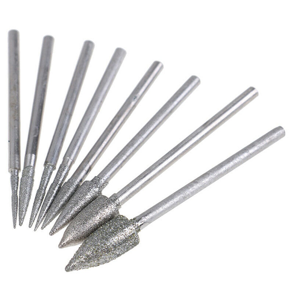 8Pcs 2.35mm Shank Electroplating Diamond Grinding Head Polished Needle Carving Suitable For Polished Crafts Grinding Head Tool