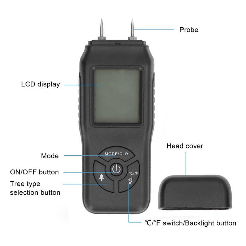 Professional Two Pins Digital Wood Moisture Meter 2-70% Leaf Timber Humidity LCD Display Timber Moisture Detector ATC Function