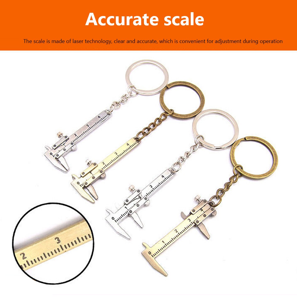 1pc Mini Portable Zinc Alloy Vernier Caliper Key Chain Simulation Measuring Tools Fashion Bag Decoration Keyring