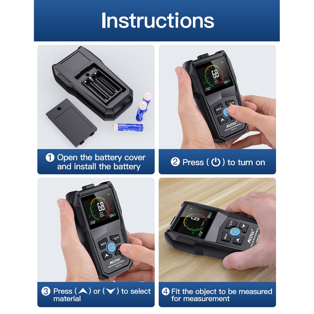 MESTEK Wood Moisture Meter Environmental Temperature Humidity Detection Soft Hardwood Drywall Construction Moisture Detector