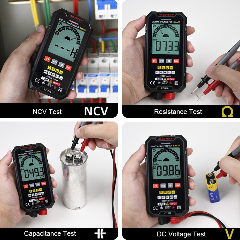 HT125B Smart Multimeter Digital Professional Capacitor Auto Test Range 600V AC DC Voltage Ohm Hz Diode Live Continuity Meter