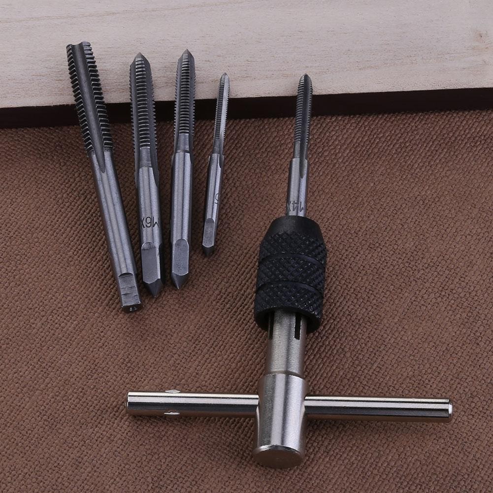 6pcs T-type Wrench Drill Kit Tools Tapping Hand Machine Screw Thread Tap Twist Bit M3/M4/M5/M6/M8 Tap Set DIY Tool High Quality