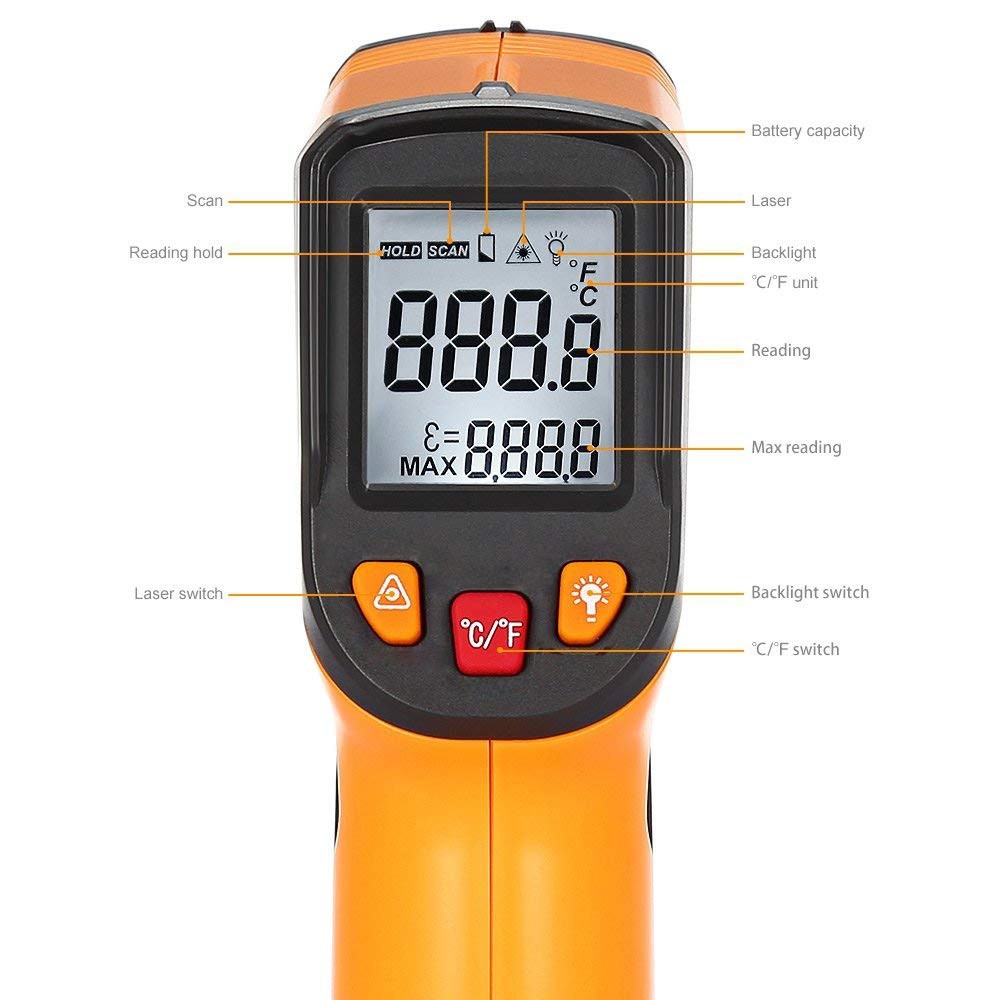 Infrared Digital Thermometer C/F Non-contact Infrared Thermometer Infrared Laser Thermometer Gun -50~380/600 Degree