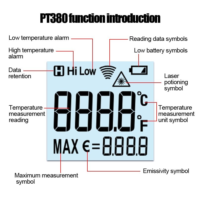 Peaktool PT600 Portable Digital Infrared Thermometer LCD Display Laser Thermometer Thermometer -50~600℃ With Body Test Mode