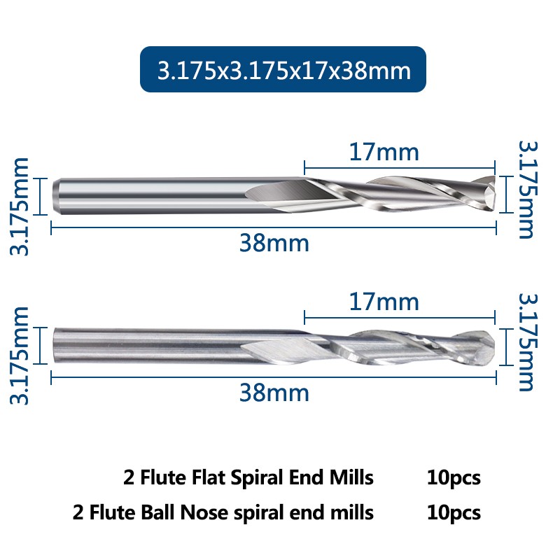 XCAN 1/8'' Shank Milling Cutter CNC Engraving Bit Kit CNC Router Bits Carbide End Mill Woodworking Mining Tools