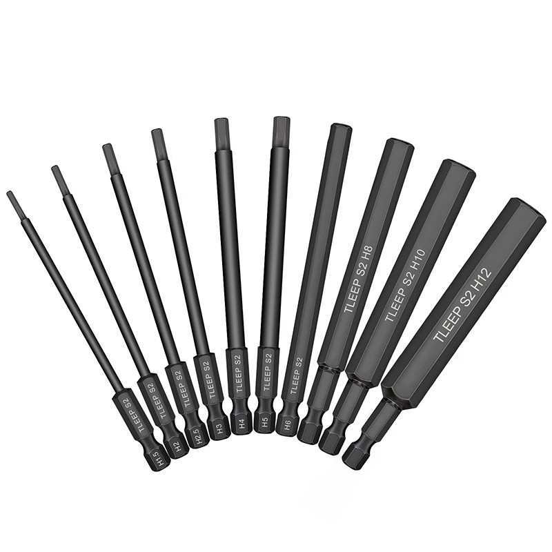 10pcs Hex Head Allen Wrench Drill Bits Set 100mm Long Metric Allen Screwdriver Bit Magnetic Tip Hex Key Screwdriver Socket Bit