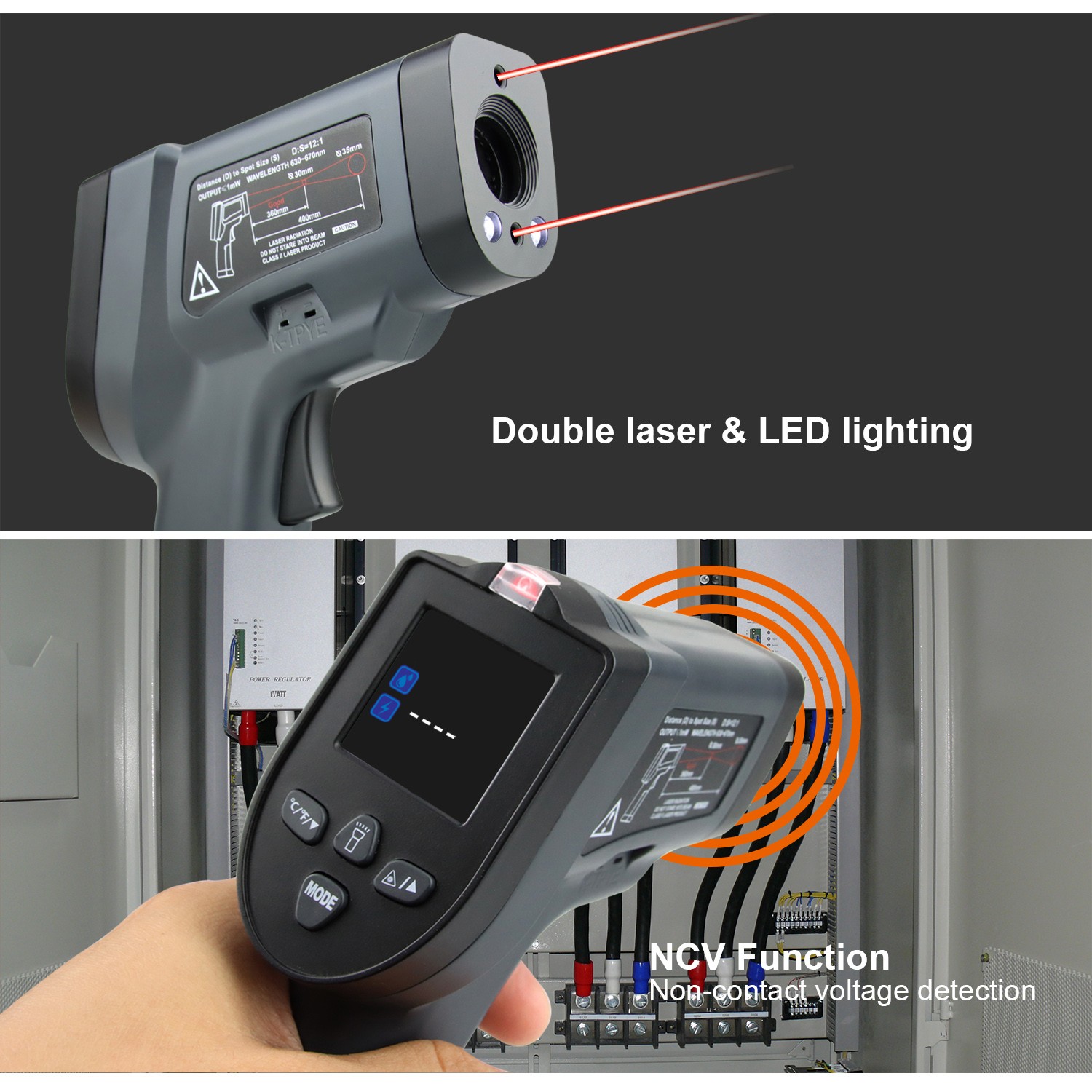 Digital Infrared Thermometer Single/Double Laser Non-contact Thermometer Gun Industrial High Temperature Color LCD Display