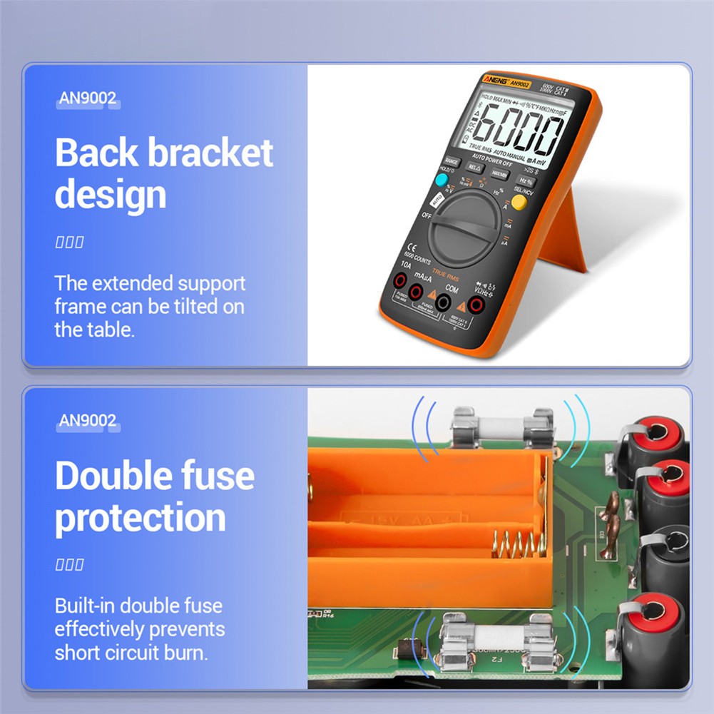 ANENG AN9002 الرقمية المتعدد 6000 التهم المهنية متعددة المقاييس RMS التيار المتناوب/تيار مستمر جهاز قياس الجهد الكهربائي الحالي السيارات المدى