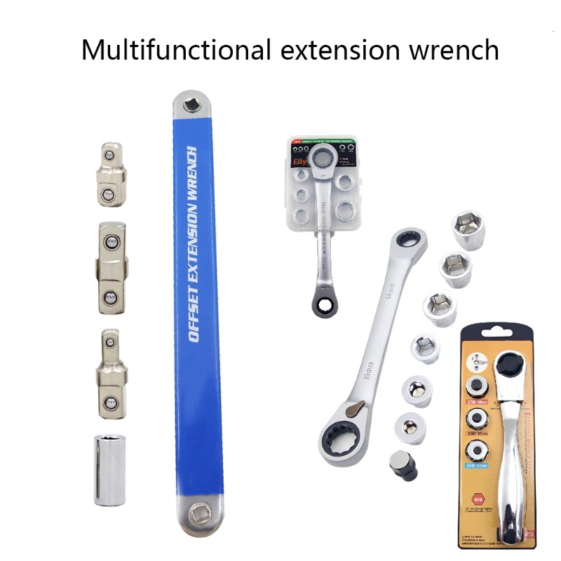 Ratchet Extension Wrench, Multifunctional High Carbon Steel Extender Adapter 1/4" 3/8" 1/2" Hand Torque Gear Socket Nut Tool Kit