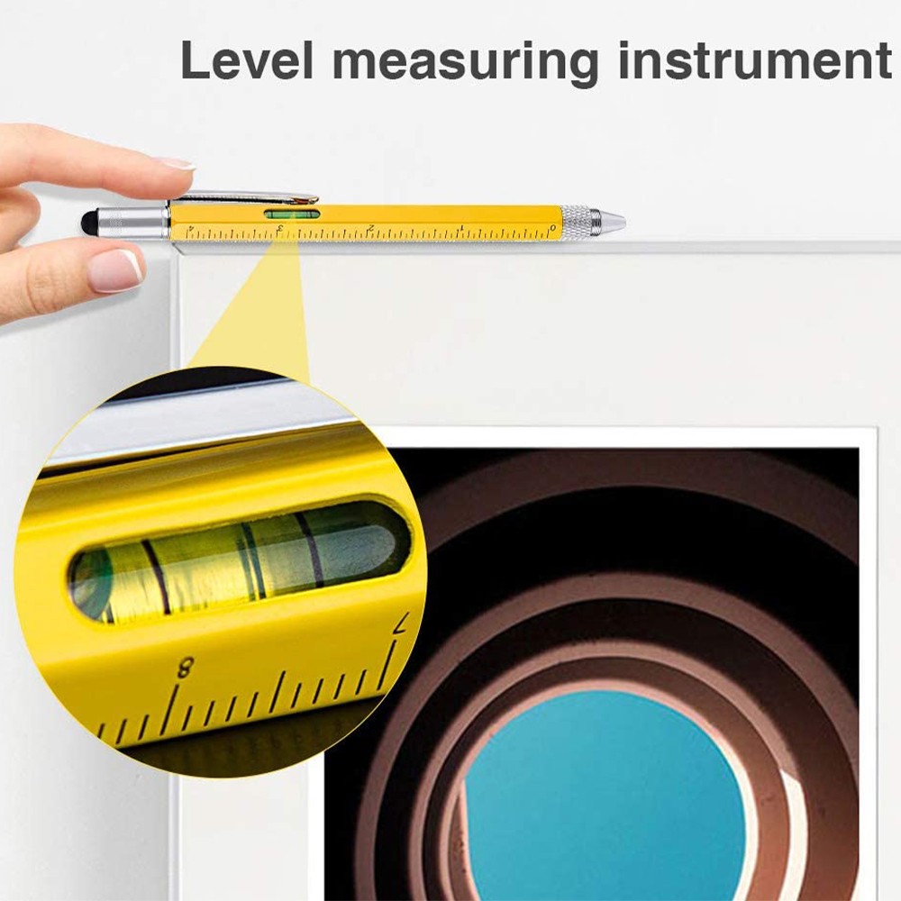 6 in1 متعددة الوظائف قلم حبر جاف مع أداة يده الحديثة قياس حاكم التقنية مفك شاشة تعمل باللمس ستايلس مستوى الكحول