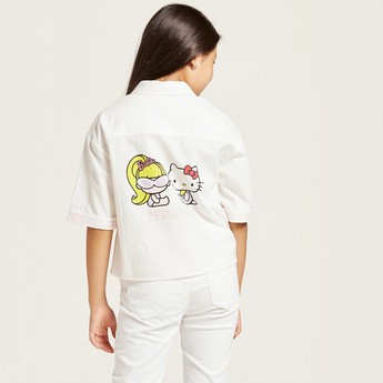 Sanrio Hello Kitty Print Shirt with Short Sleeves and Pockets