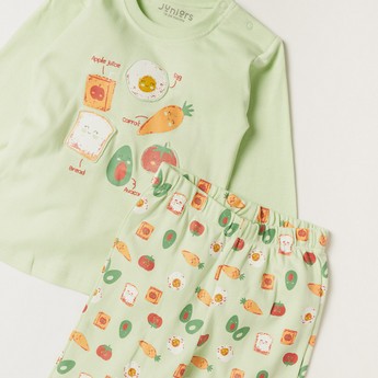 Juniors Printed Round Neck T-shirt and Full Length Pyjama Set