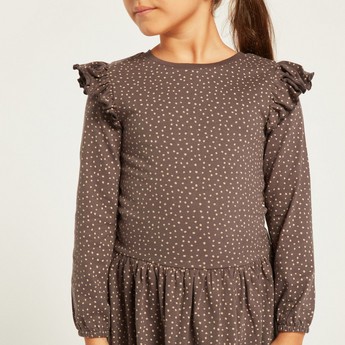 Juniors Printed Dress with Frill Detail and Long Sleeves - Set of 3