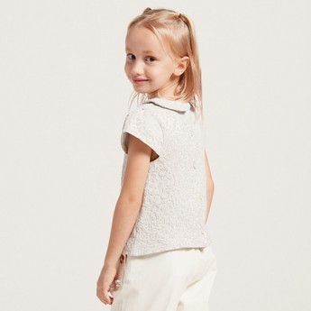 Juniors Jacquard Textured Blouse with Peter Pan Collar