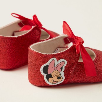 Disney Minnie Mouse Print Baby Shoes with Hook and Loop Closure