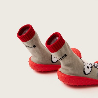 Snoopy Printed Sneaker Booties with Cuffed Hem