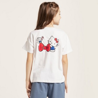 Sanrio Hello Kitty Print T-shirt with Short Sleeves and Round Neck