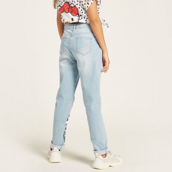 Sanrio Hello Kitty Print Denim Jeans with Button Closure