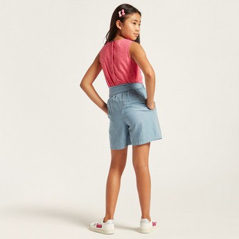 Barbie Print Belted Shorts with Pockets