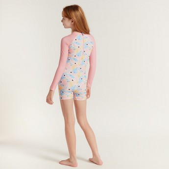 Minnie Mouse Printed Swimsuit with Raglan Sleeves