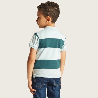 Juniors Striped Polo T-shirt with Short Sleeves and Pocket