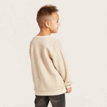 Love Earth Striped Organic Pullover with Long Sleeves and Pocket