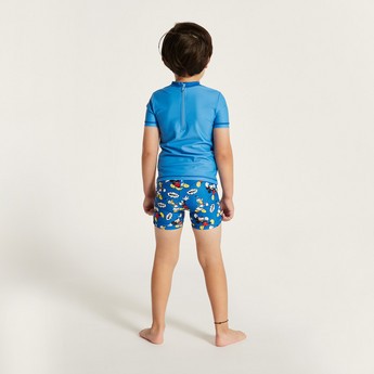 Mickey Mouse Print Rash Guard and Swim Shorts Set