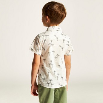 Juniors Tropical Print Shirt with Short Sleeves and Button Closure