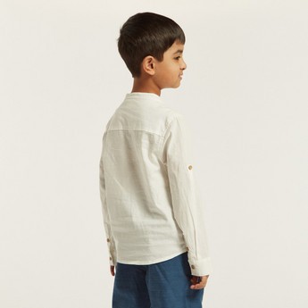 Solid Shirt with Long Sleeves and Pocket Detail