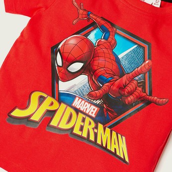 Spiderman Print T-shirt with Crew Neck and Short Sleeves