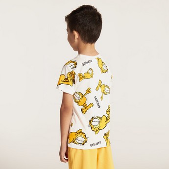 All Over Garfield Print Crew Neck T-shirt with Short Sleeves