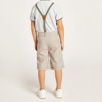 Juniors Solid Shorts with Button Closure and Suspenders