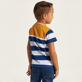 Juniors Striped Polo T-shirt with Short Sleeves and Button Closure