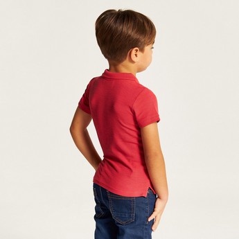 Juniors Solid Polo T-shirt with Short Sleeves and Button Closure