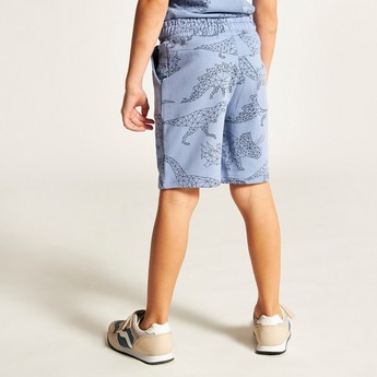 Juniors Dinosaur Print Shorts with Drawstring Closure and Pockets