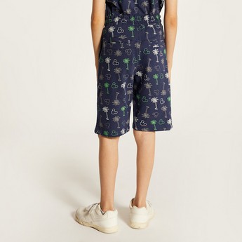 Disney Mickey Mouse Print Shorts with Drawstring Closure and Pockets