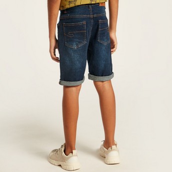 Lee Cooper Solid Denim Shorts with Pockets and Belt Loops