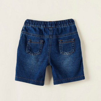 Juniors Solid Denim Shorts with Pockets and Drawstring Closure