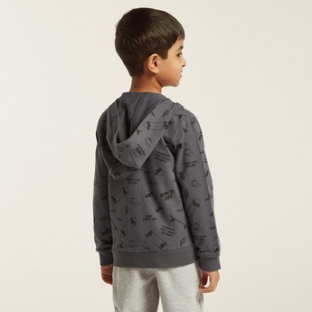 Juniors All-Over Printed Hooded Jacket with Pockets and Long Sleeves