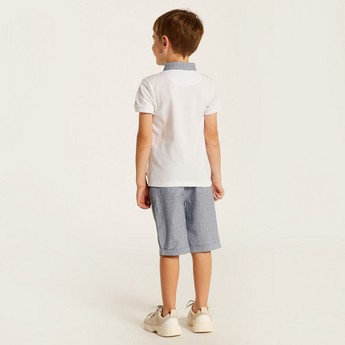 Juniors Solid Polo T-shirt and Textured Shorts Set