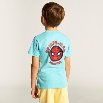 Spider-Man Print Crew Neck T-shirt with Short Sleeves