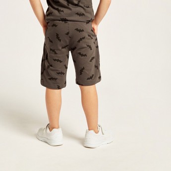 Batman Print Shorts with Drawstring Closure and Pockets