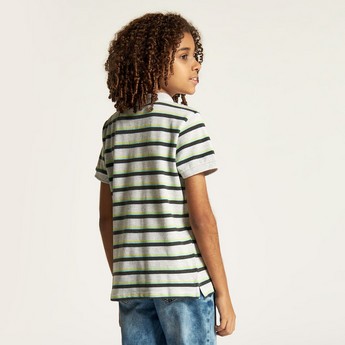 Juniors Striped Polo T-shirt with Short Sleeves and Button Closure