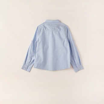 Juniors Solid Shirt with Long Sleeves and Pocket Detail