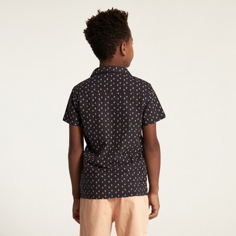 Juniors All Over Print Shirt with Short Sleeves and Button Closure