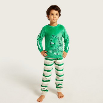 Juniors Graphic Print T-shirt and Striped Pyjamas Set