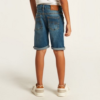 Lee Cooper Solid Denim Shorts with Pockets and Belt Loops